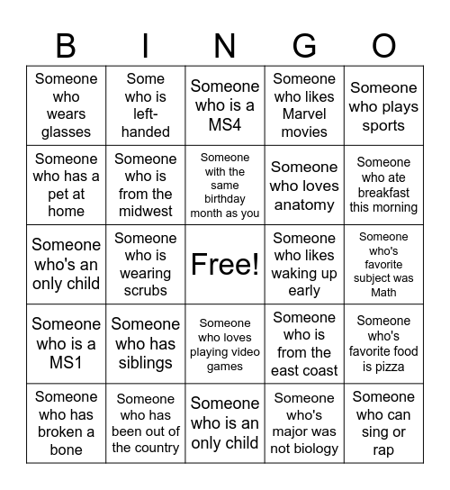 Human Bingo Card