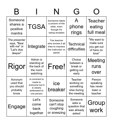 Teacher PD Bingo Card