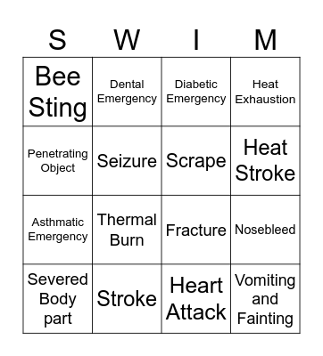 First Aid Bingo Card