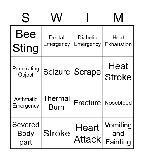 First Aid Bingo Card