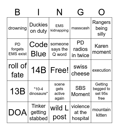 EMS Bingo Card