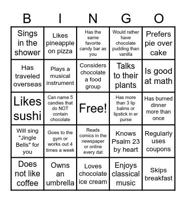 Chocolate Chums Bingo Card