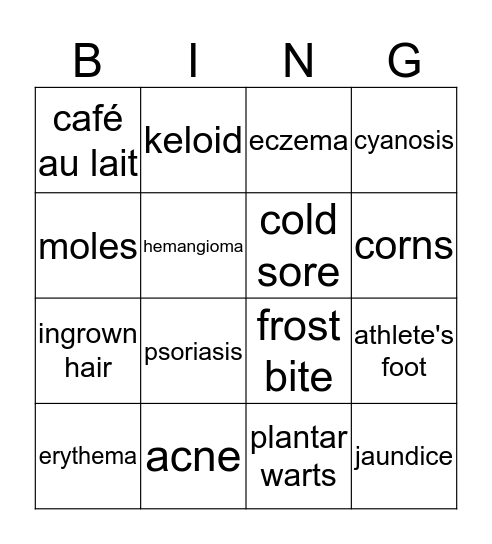 Integumentary System Bingo Card