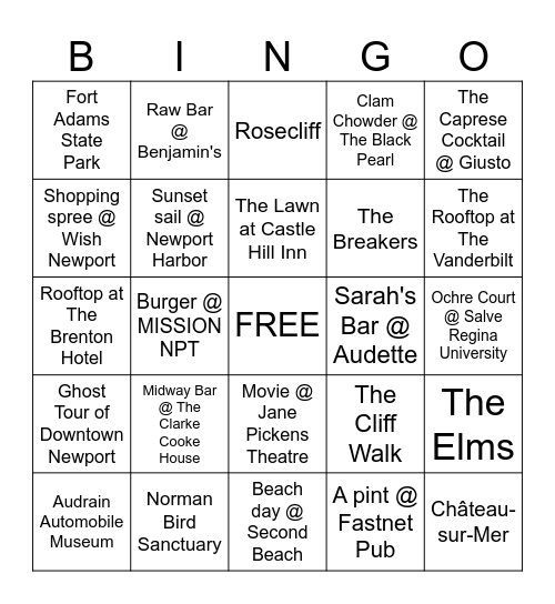 Newport, Rhode Island Bingo Card