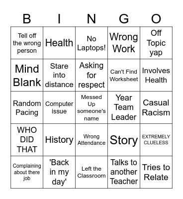 Old Teacher Bingo Card