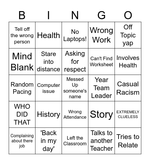 Old Teacher Bingo Card