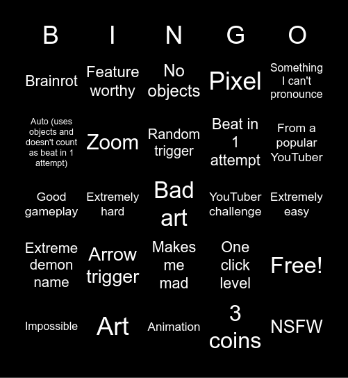 Recent tab bingo Card
