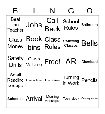 Routines & Procedures BINGO Card