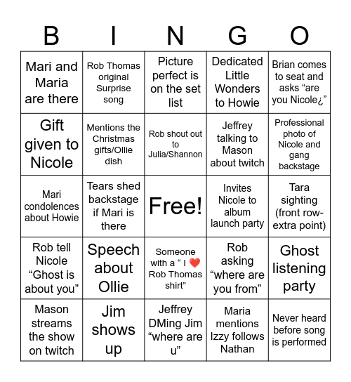 Rob Delulu Expierince Bingo Card