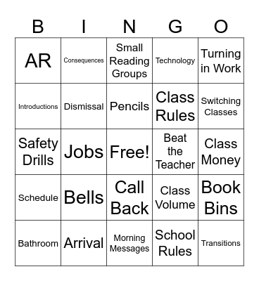 Routines & Procedures Bingo Card