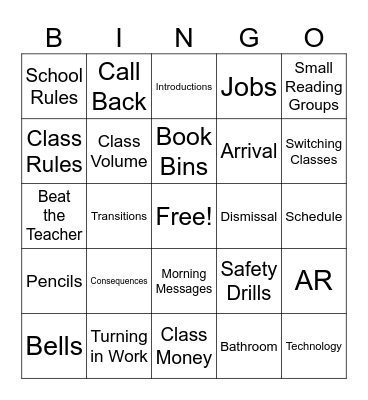 Routines and Procedures BINGO Card