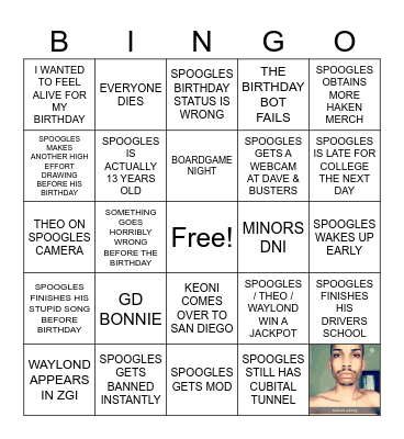 SPOOGLES BIRTHDAY BASH Bingo Card