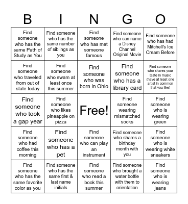 Mandel Mingle Bingo Card