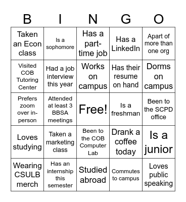 BBSA Business Bingo Card