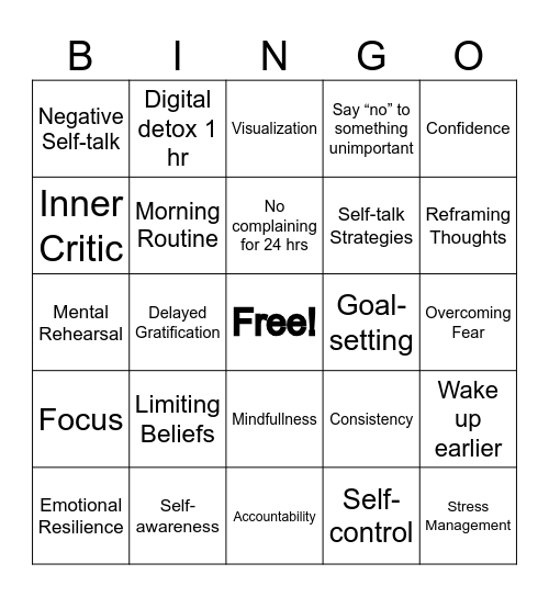 The Mental Toughness Handbook Bingo Card