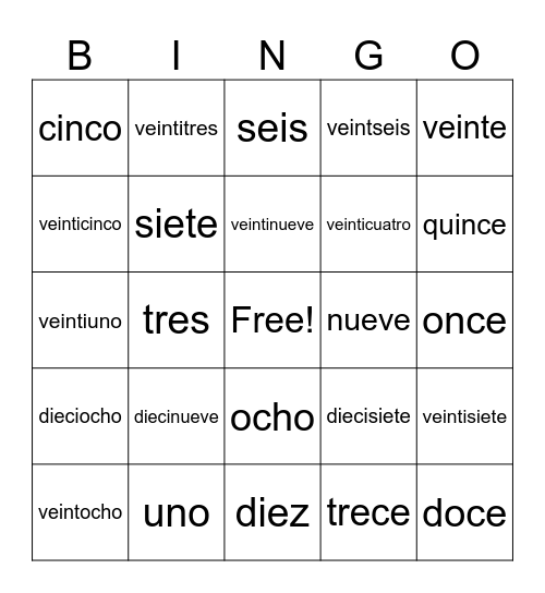 numbers 1-30 Bingo Card