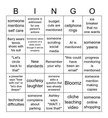 Professional Development Week 2024 Bingo Card