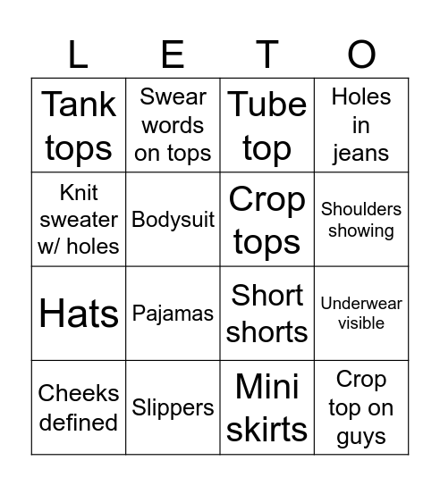 Dress Code Bingo! Bingo Card