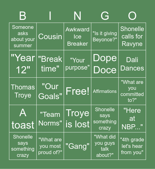 NBP BINGO Card