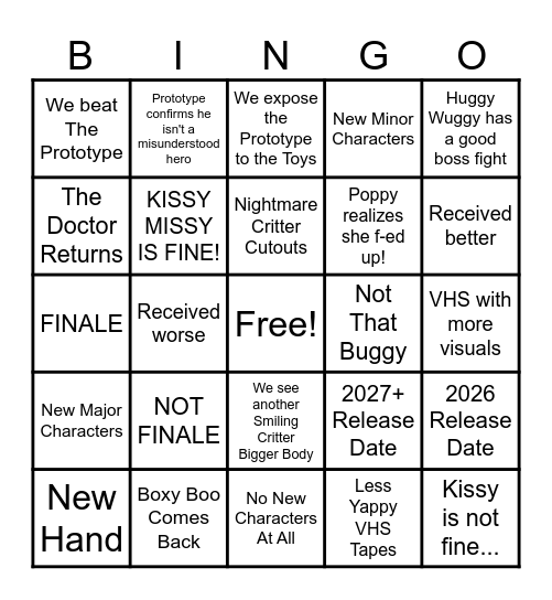 POPPY PLAYTIME CHAPTER 5 Bingo Card