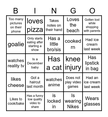 Ice-Ice Breaker! Bingo Card