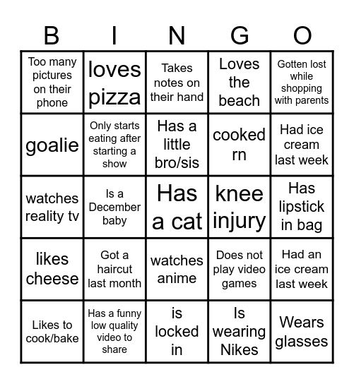 Ice-Ice Breaker! Bingo Card