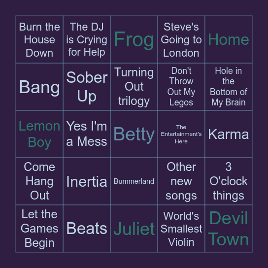 AJR Cavetown Bingo Card