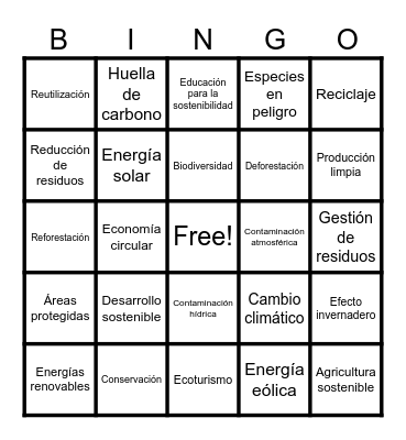 Educación ambiental Bingo Card