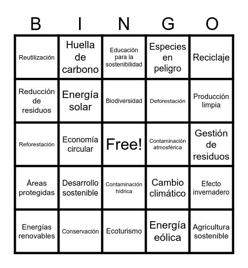 Educación ambiental Bingo Card