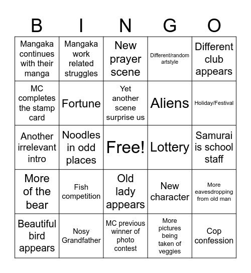 City The Animation Bingo Card