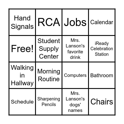 Mrs. Lanson's Classroom Procedures Bingo Card