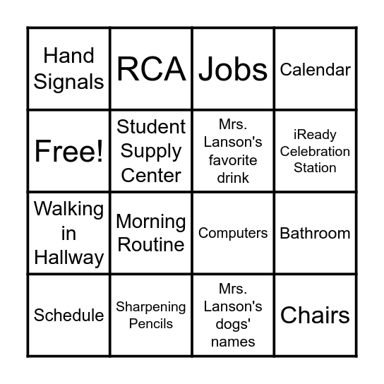 Mrs. Lanson's Classroom Procedures Bingo Card