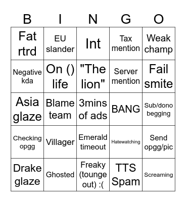 Untitled Bingo Card