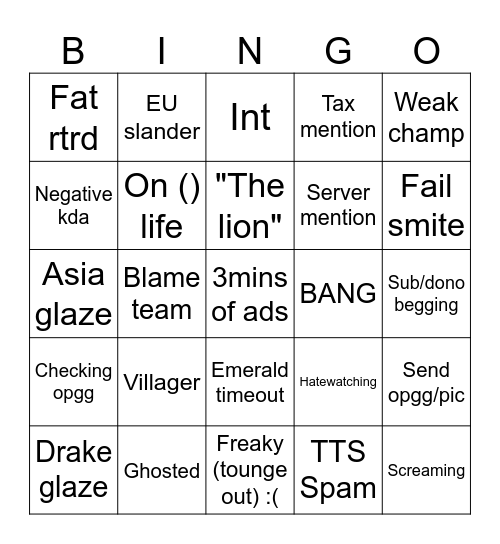Untitled Bingo Card