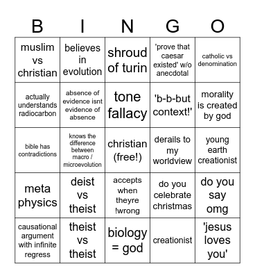 rare theist idiots Bingo Card