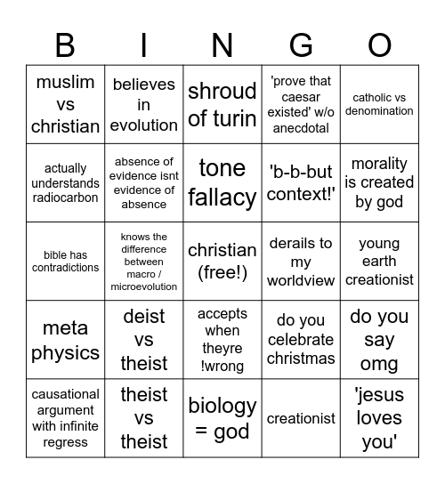 rare theist idiots Bingo Card