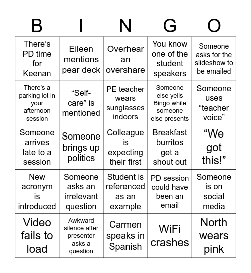 PD Bingo Card