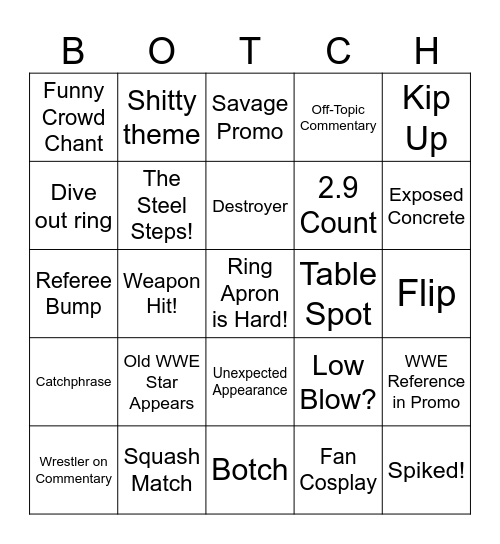 AEW Bingo Card