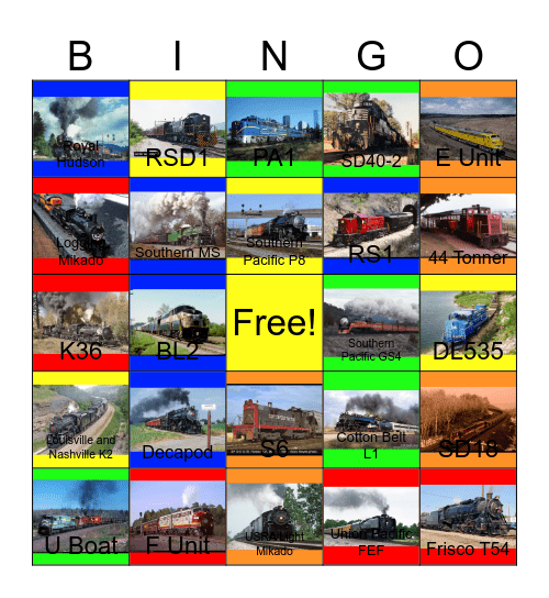 Guide to Tourist Railroads and Museums around North America Bingo Card