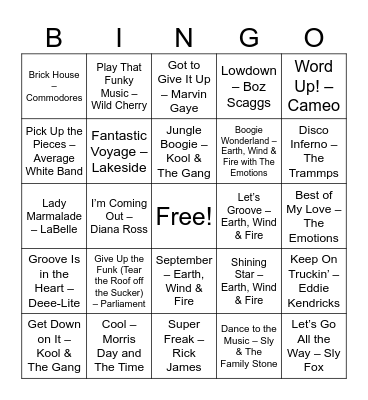 Funk & Groove Night Bingo Card