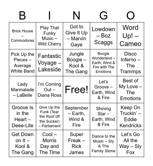 Funk & Groove Night Bingo Card
