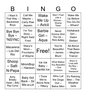 Guilty Pleasures Bingo Card
