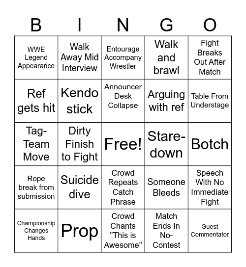 WWE Bingo Card