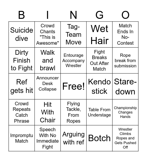 WWE Bingo Card