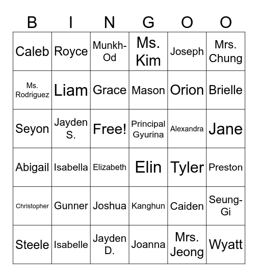 Room 110! Bingo Card