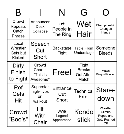 WWE Bingo Card