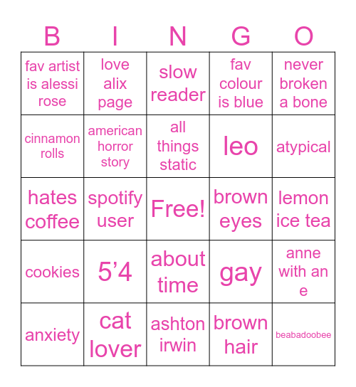 @19inaweek Bingo Card