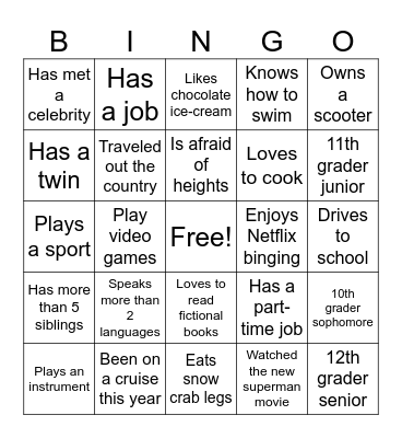 Human Bingo Card