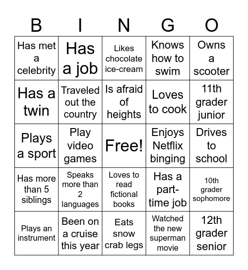 Human Bingo Card