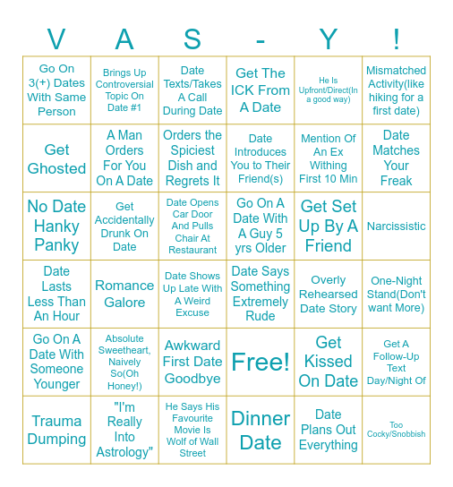 2025 Dating Bingo Card